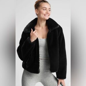 Beyond Yoga On the List Faux Fur Jacket in Black size Small